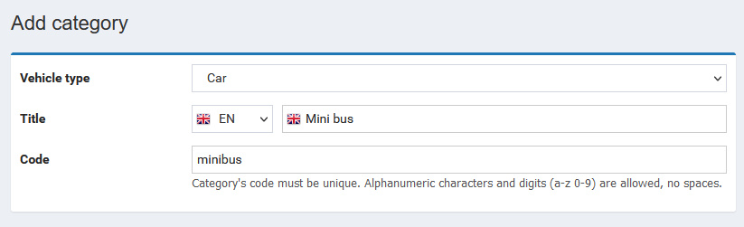 Adding a custom vehicle category