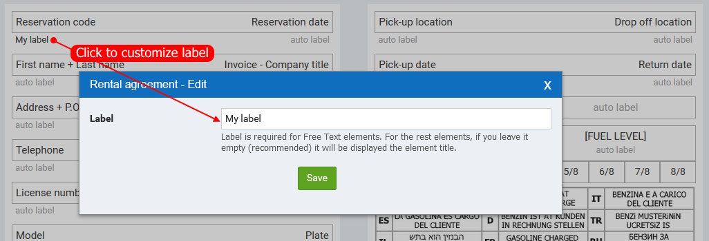 Customize labels